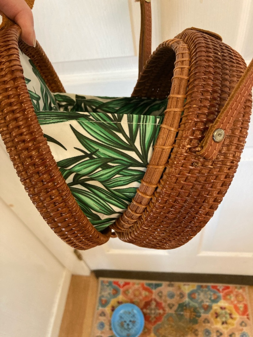 Round Woven Crossbody Bag in Brown - Picture 5 of 11